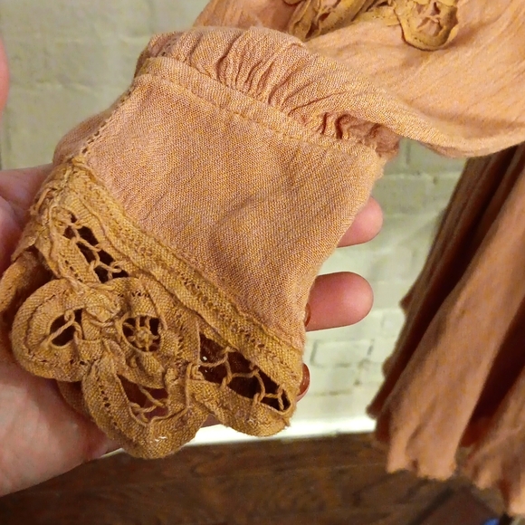 NEW Free People FP One Paige raw frayed hem mini dress Sable Sand Peach lace S - Picture 7 of 16